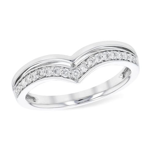 Chevron duet wedding band in 14k white gold with diamonds